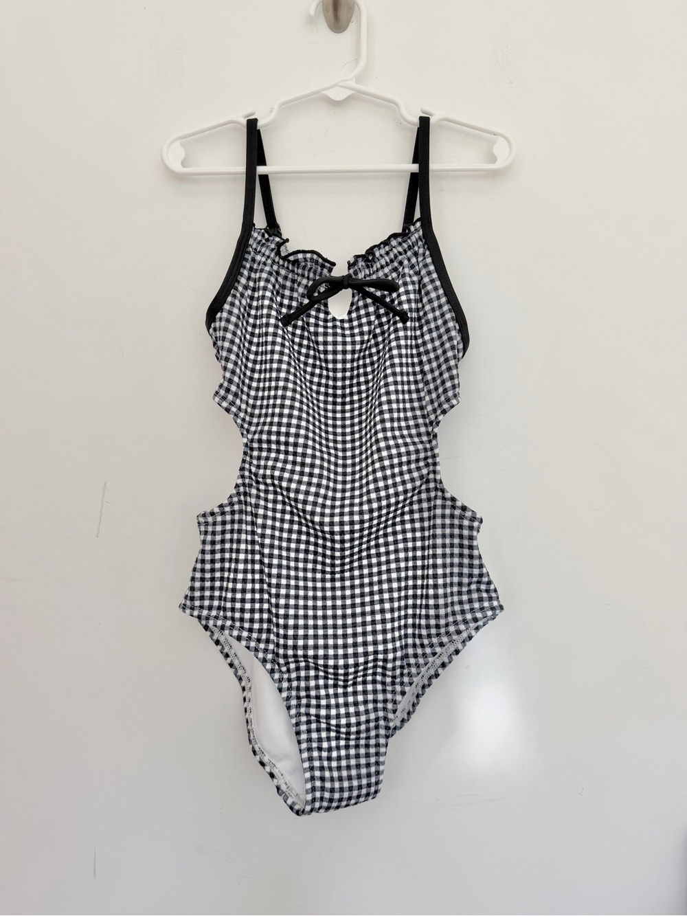 Target Art Class Girl's Black White Gingham One-Piece Swimsuit w Cutouts M/8 NEW